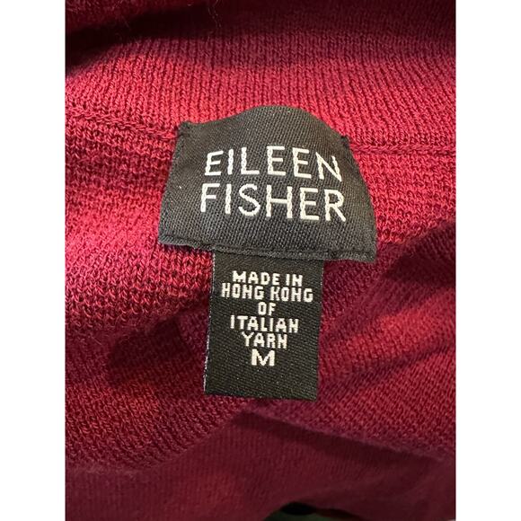 Eileen Fisher 100% Wool Full Zip Cardigan Sweater Jacket Red Burgundy Medium - Picture 9 of 13